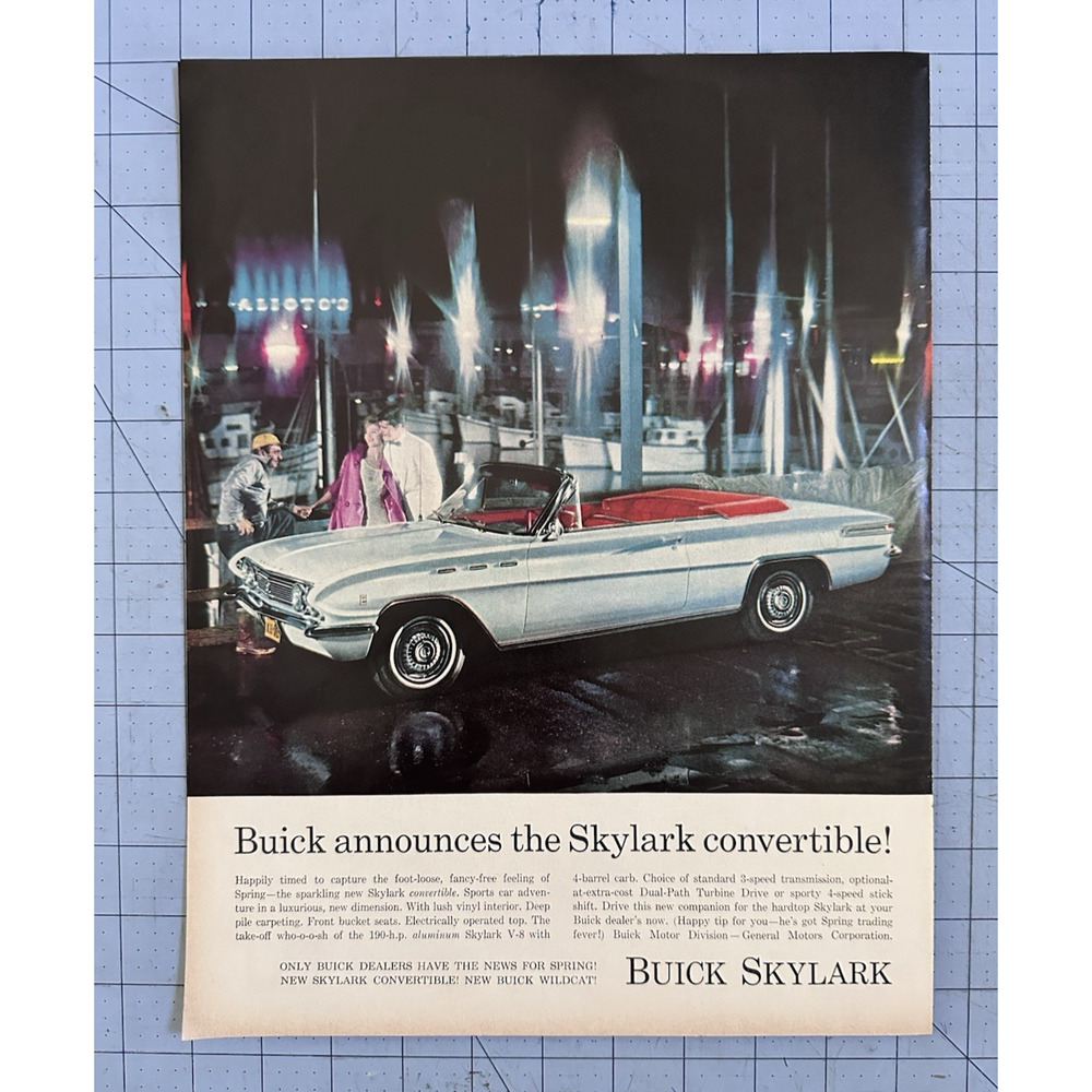 1962 Print Ad Buick Skylark Convertible Blue Vintage Original
